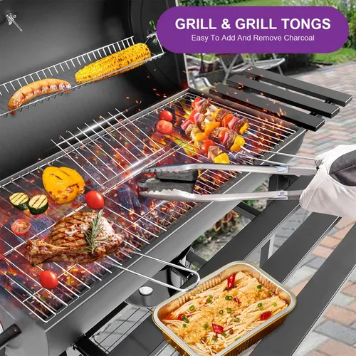 Vista 5 de Parrilla de barbacoa de carbón con termómetro y mesa auxiliar plegable, 565 pulgadas cuadradas de espacio de cocción grandes parrillas de carbón