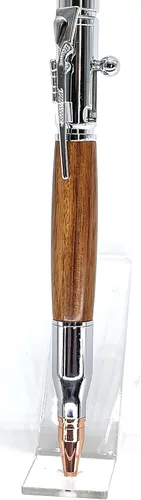 Vista 4 de (1 bolígrafo) 30 Calibre CROMO Bolt Action Pen Kit Completed Pen con brújula en acabado de madera lisa