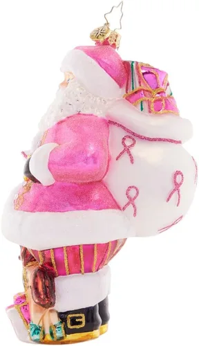 Vista 2 de Christopher Radko Adorno decorativo de cristal europeo hecho a mano, Think Pink Santa