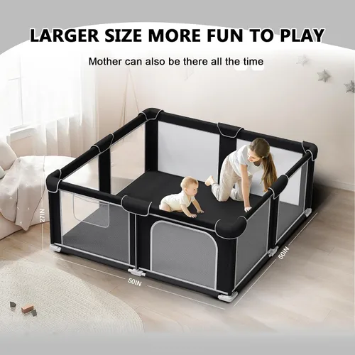 Vista 7 de G TALECO GEAR Corralito plegable para bebés y niños pequeños, patio de juegos portátil de 50"x50" con alfombra, corral de juegos plegable para niños