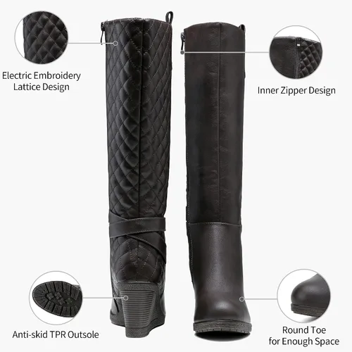 Vista 4 de Vepose Botas altas hasta la rodilla para mujer 9652 Botas de cuña con cremallera lateral