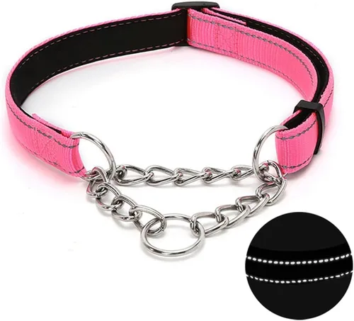 Vista 14 de Martingale - Collar para perro con cadena de acero inoxidable, collar reflectante de nailon acolchado suave ajustable, cadena resistente sin