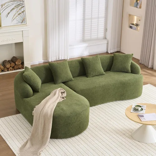 Vista 13 de Sofá modular curvado de 98.8 pulgadas con diván, sofá en forma de L, sofá deshuesado en forma de L para sala de estar, tela de felpilla de grano