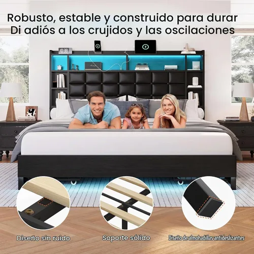 Vista 7 de LARMACE Marco de cama de madera tamaño queen con cajones de almacenamiento