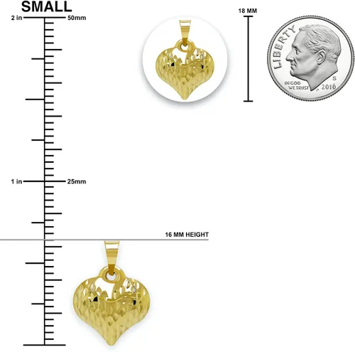 Vista 4 de Charm America - Dije de corazón inflado de oro - Oro de 14/10 quilates - Colgante de corte diamante pulido - Joyas 3D - Ideal para regalos