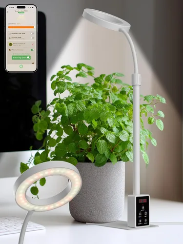 Vista 10 de Luz de cultivo con soporte, luz LED para plantas de interior, lámpara de cultivo de espectro completo, altura ajustable (blanco, 12 W)