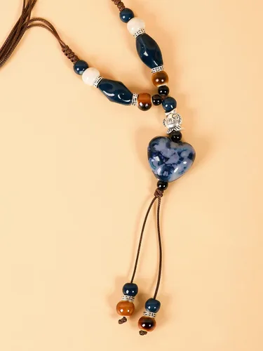 Vista 2 de MINACHI Boho Hippie Colorful Ceramic Heart Bead Strand Necklace, Bohemian Summer Statement Jewelry Gift for Women