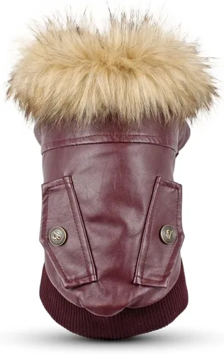 Vista 8 de Chamarra impermeable Lesypet de cuero para perro, abrigo invernal para perros pequeños y medianos, Negro