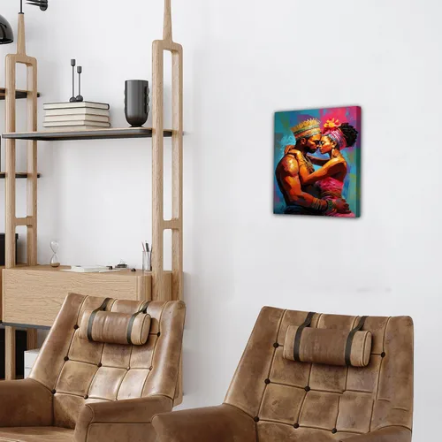 Vista 203 de Arte de pared afroamericano, decoración de rey y reina bailarín negro para sala de estar, arte de pareja de amor negro para dormitorio, lienzo