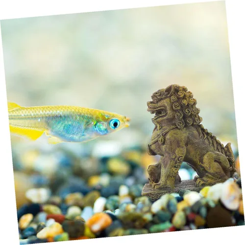 Vista 6 de Happyyami 2 piezas de adorno de león micro paisaje acuario decoración manualidades con diseño chino símbolo de fuerza y prosperidad para peceras