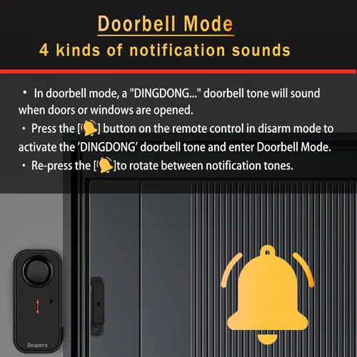Vista 5 de Alarma de seguridad personal impermeable para puerta/ventana, IP66 resistente al agua con control remoto, 113 dB, modo alarma/timbre, espaciado
