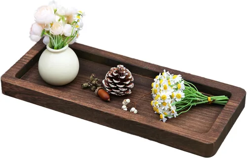 Vista 2 de Hatway Bandeja Decorativa de Madera Portavelas Bandeja Larga de Madera Decoración del Hogar, Platos de Centros de Mesa para Centros de Mesa