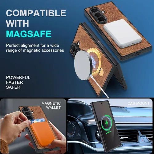 Vista 3 de Fingic - Funda para Samsung Galaxy Z Fold 7 compatible con Magsafe Kickstand Strong Magnetic with Built-in Invisible Stand Shockproof Protective