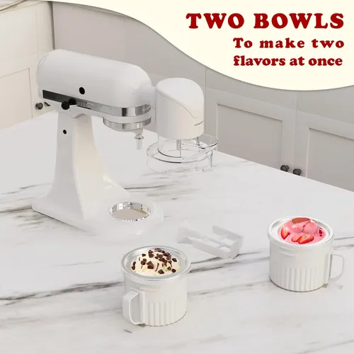 Vista 2 de Two Bowl - Accesorio para hacer helados para todos los mezcladores de pie KitchenAid, hace helado casero, gelato, sorbete, yogur congelado