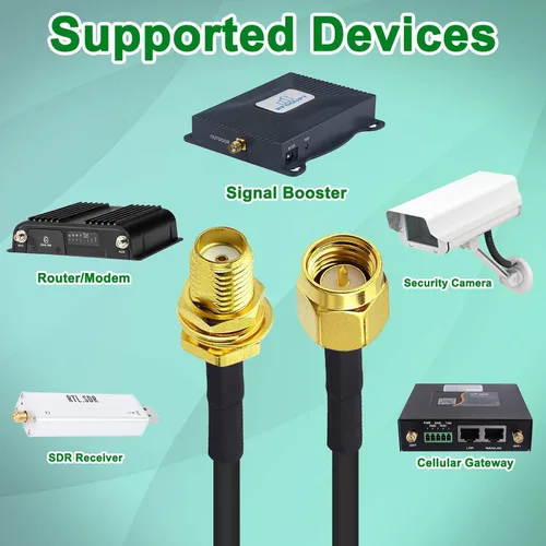 Vista 6 de Cable de extensión de antena WiFi de 3 pies RG174 RF SMA macho a SMA hembra Cable coaxial de baja pérdida chapado en oro coleta con adaptador