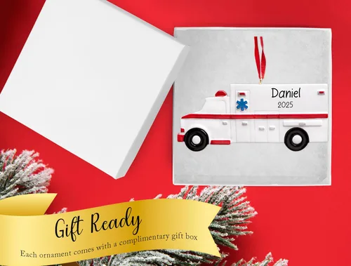 Vista 4 de Adorno de Navidad personalizado de ambulancia 2026 – Personalización gratuita Regalo de recuerdo único para paramédicos médicos de emergencia EMT