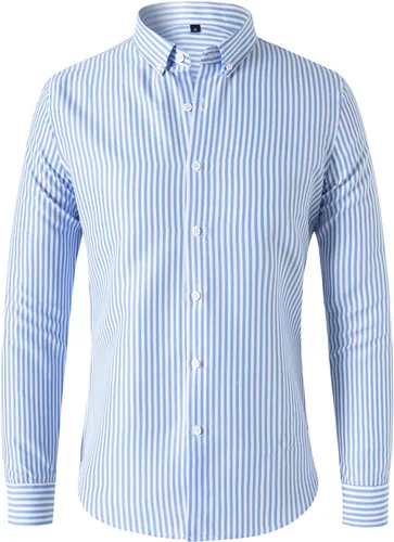 Vista 9 de Camisas de vestir a rayas con botones para hombre, manga larga, ajuste regular, solapa, vertical, a rayas