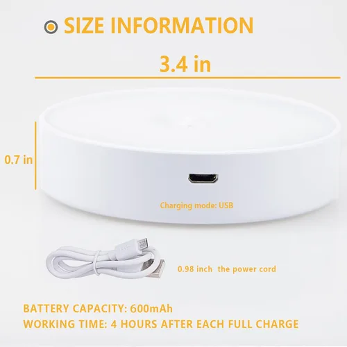 Vista 2 de LAVAED Paquete de 4 luces de disco con sensor de movimiento para interiores, luces LED de armario, luces nocturnas recargables por USB, 9 LED, 3000