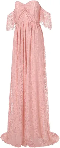 Vista 4 de Vestido de maternidad para mujer, con encaje, fotografía, vestido de embarazada, con volantes, largo, para sesión de fotos
