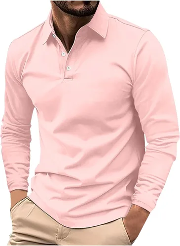Vista 6 de Camisas de golf para hombre, manga larga, color liso, con botones, camiseta casual Henley, camiseta de entrenamiento para gimnasio 2024