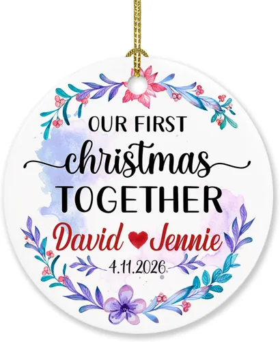 Vista 16 de Adorno de decoración de pareja juntos Navidad 2025, Adorno personalizado de nuestra primera Navidad juntos, regalo para citas, aniversario, pareja