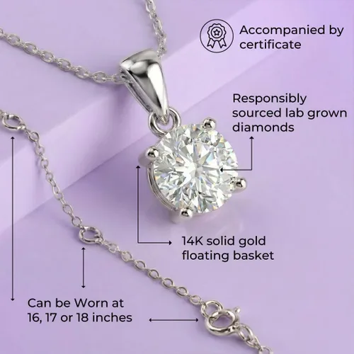 Vista 2 de 1/4 - 2 CT Certified Lab Diamond Necklace 14K Solid White & Yellow Gold Oro blanco