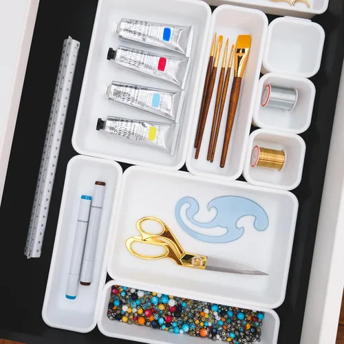 Vista 3 de madesmart Paquete de 8 cubos entrelazados de alta calidad, juego organizador modular de cajones para suministros de oficina, herramientas