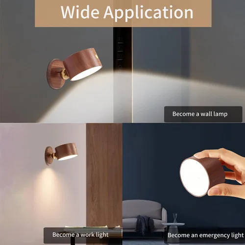 Vista 6 de LANDGOO Lámpara de noche de aplique de pared de madera, recargable, luces Sapele