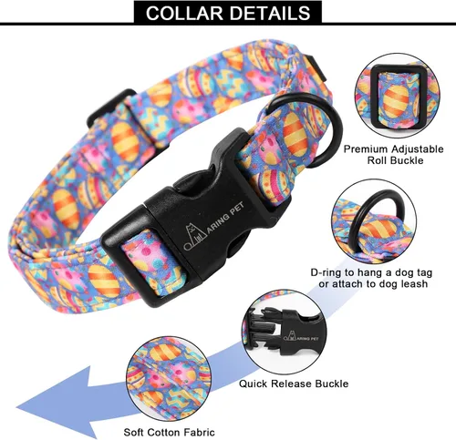 Vista 231 de Aring Pet Collar de algodón, ligero y ajustable, con hebilla de liberación rápida, para perros pequeños, medianos y grandes, para cachorros, S, Hoja