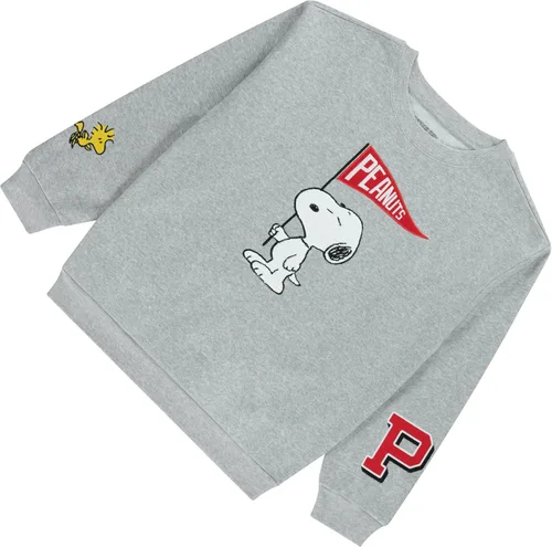 Vista 6 de Peanuts Snoopy - Sudadera de moda para mujer, cuello redondo, con parche de chenilla y mangas bordadas, sudadera de Snoopy