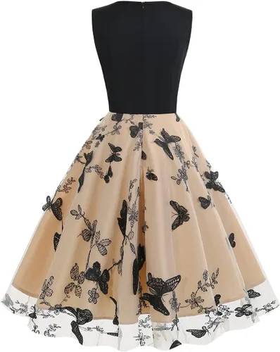 Vista 3 de Vestido de noche de tul con bordado floral para mujer, diseño de ilusión de malla transparente, vintage, cóctel, vestido de fiesta de boda, fiesta