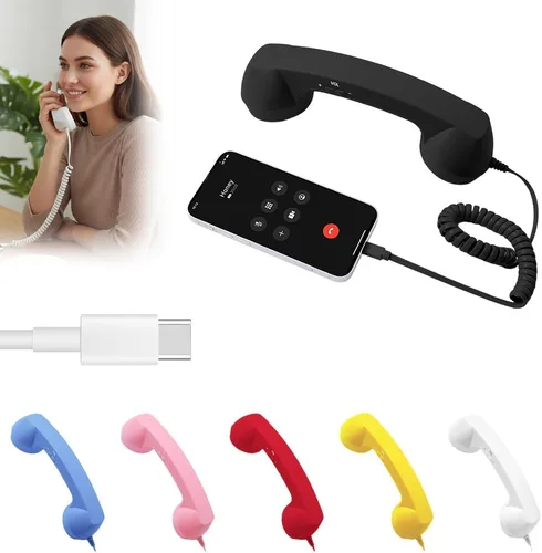Vista 10 de Auricular de Teléfono Retro, Auricular de Teléfono Retro para iPhone y Android, Teléfono Vintage de la Vieja Escuela con Cable para Teléfonos Rosa