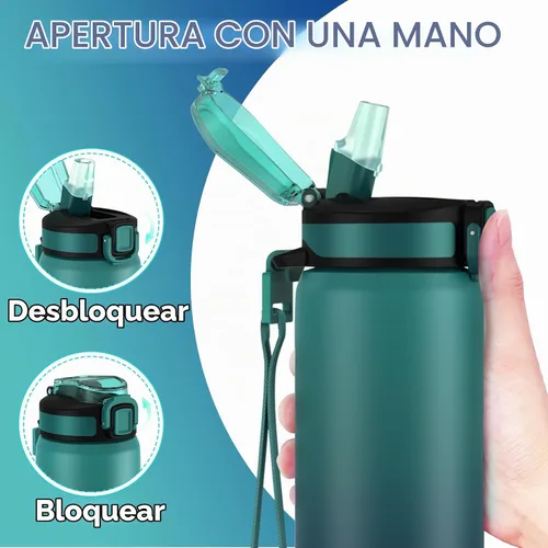 Vista 3 de SLUXKE Botella de agua de 24 onzas aislada con pajilla, botella de agua de acero inoxidable 18/8 de doble pared con correa de transporte, botella