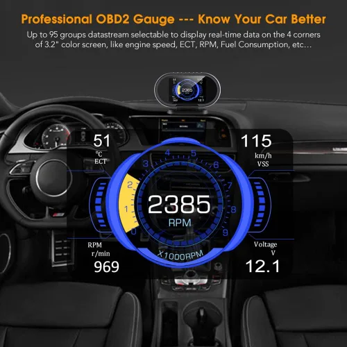 Vista 5 de Lector de código de escáner OBD2 2 en 1 y pantalla frontal HUD automática compatible con los 10 modos de prueba OBDII en todos los vehículos