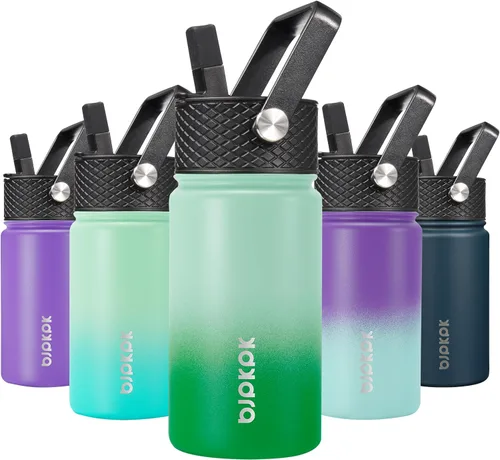 Vista 87 de BJPKPK Botella de agua con tapa con pajilla, botella de agua aislada de 15 onzas, botellas de agua de metal de acero inoxidable, termo reutilizable