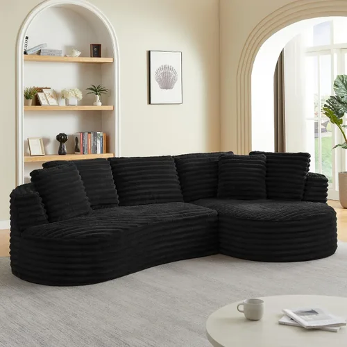 Vista 13 de KEVINSPACE Sofá curvo de 101 pulgadas, 4 asientos, moderno sofá de tela boucle de lujo, sofás de respaldo curvado de mediados de siglo, moderno