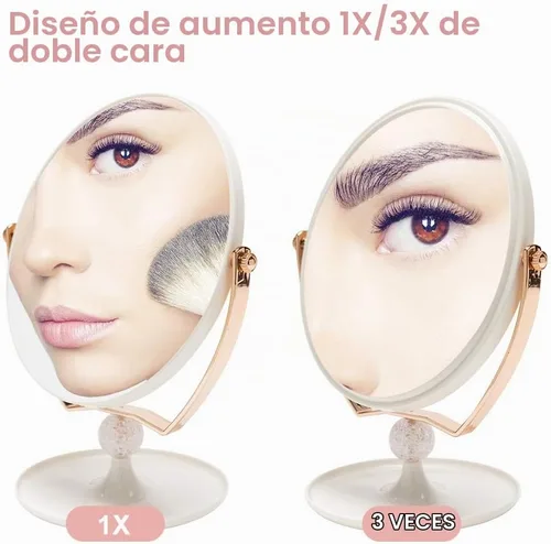 Vista 2 de YEAKE Espejo de tocador de maquillaje con aumento, plástico ABS, doble cara, aumento 3X, giro de 360°, espejo de maquillaje de belleza, espejo