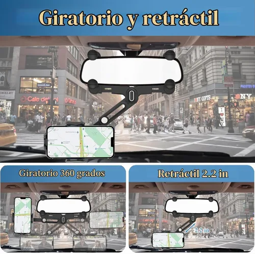 Vista 3 de Soporte de teléfono para automóvil, soporte de teléfono para espejo retrovisor, giratorio y retráctil, soporte de teléfono para espejo retrovisor