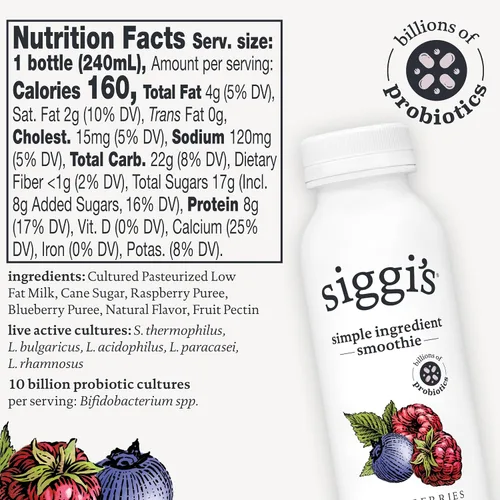 Vista 2 de siggi's Bebida de yogur baja en grasa probiótica de bayas mixtas, 8 onzas líquidas