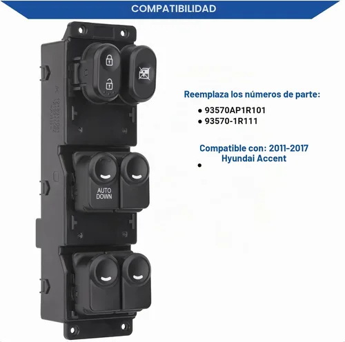 Vista 2 de Obaee - Interruptor de ventana eléctrica para Hyundai Accent 93570AP1R101 2011-2017