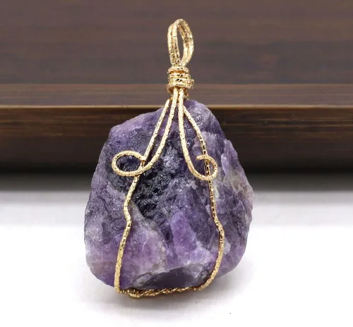 Vista 8 de LHJ 6 colgantes de cristal natural crudo irregular, piedra de energía curativa de Reiki, envueltos en cobre para hacer joyas, collares, meditación