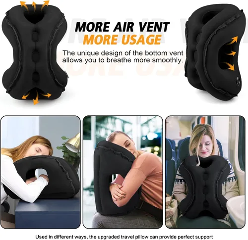 Vista 3 de Almohada inflable de viaje, almohada de cuello de viaje multifunción para avión para evitar dolor de cuello y hombros, soporte para la cabeza