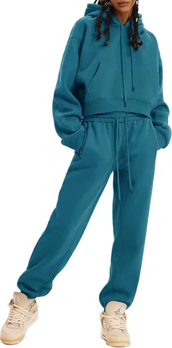 Vista 68 de Kissonic Conjunto deportivo de forro polar para mujer, 2 piezas, sudadera con capucha y pantalones deportivos