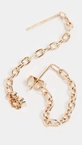 Vista 2 de Aretes pequeños de cadena ovalada cuadrada de 14 quilates para mujer, Metal, No aplicable