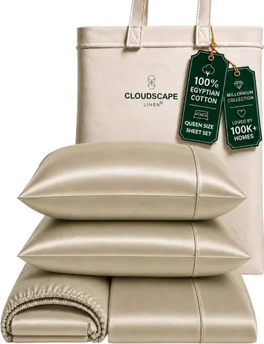 Vista 11 de Cloud Scape Linen - Juego de sábanas de algodón egipcio de doble capa, tamaño individual, tejido de satén de fibra larga, juego de 3 piezas, ropa