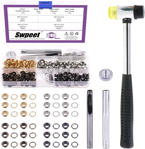 Vista 16 de Swpeet 204 piezas – 100 juegos de ojales de agujero de 1/2 pulgada (0.472 in) gruesos de 4 colores ojales de metal ojales y 3 piezas de herramienta