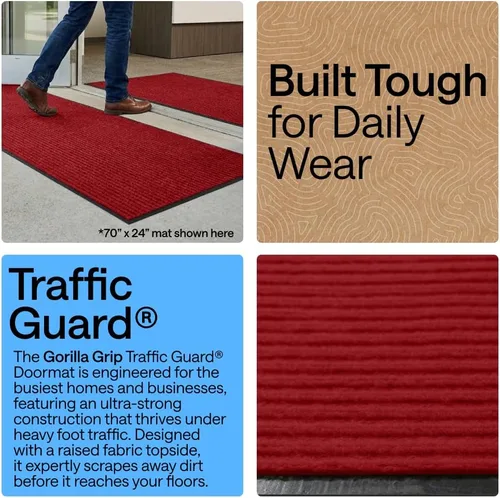 Vista 15 de Gorilla Grip - Tapete afelpado original de goma con perfil bajo, resistente, duradero, impermeable y fácil de limpiar para interior y exterior Marrón