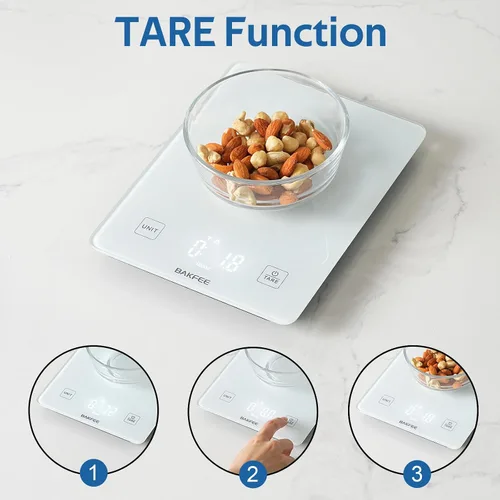Vista 7 de Báscula de cocina impermeable IP67 con superficie de vidrio, báscula de alimentos de 10 kg, precisión de 1 g/0.1 oz, recargable por USB, pantalla
