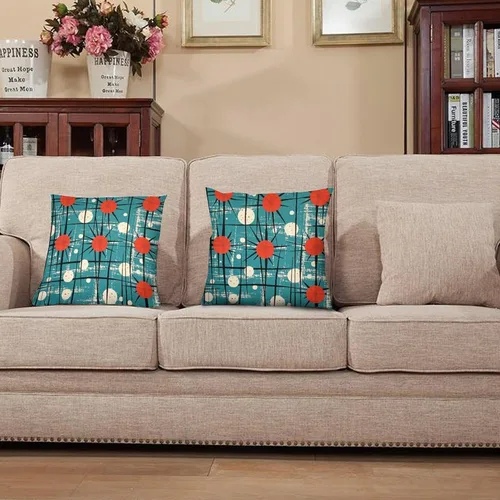 Vista 6 de Paquete de 2 fundas de almohada abstractas Art Deco para sala de estar, fundas de almohada retro de mediados de siglo con patrón atómico para sofá