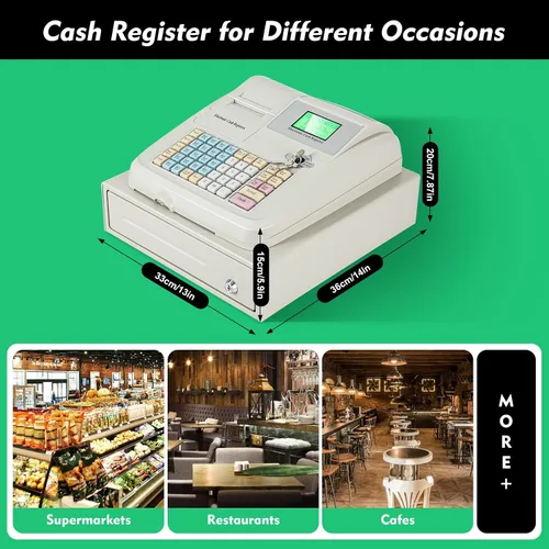 Vista 3 de Sistema POS 48 llaves caja registradora para pequeñas empresas, minoristas, supermercados, 8 pantalla LED digital caja registradora electrónica
